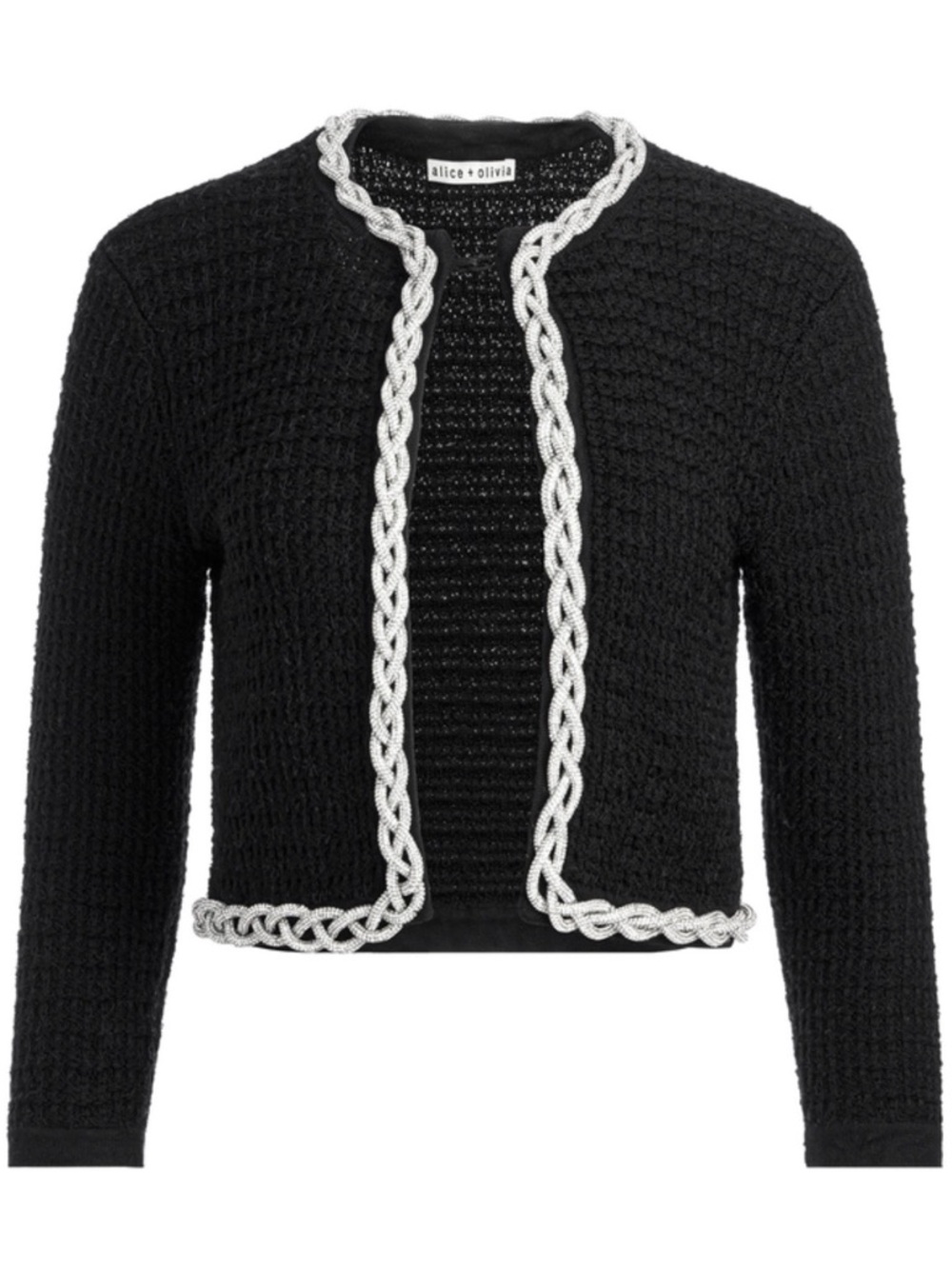 Alice + Olivia black open front cardigan with silver braided crystals. NEW! - Picture 3 of 11